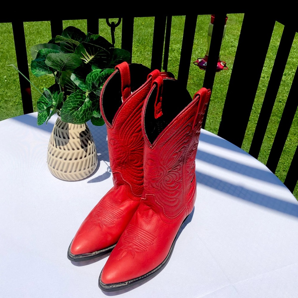 Red Leather Cowboy Festival Boots 7 1/2